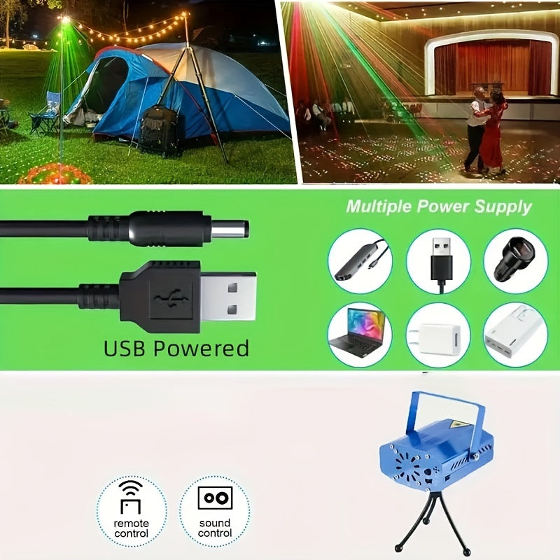Luces láser de escenario LED alimentadas por USB con control remoto, acabado cepillado portátil proyector láser para decoración, modo de doble potencia, tensión de operación ≤ 36V, potencia láser <0.4mW - Iluminación de efecto de cielo estrellado