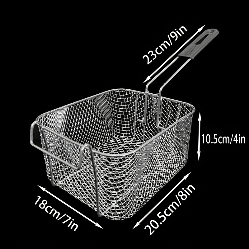 Canasta para Freír de Acero Inoxidable con Mango Metálico - Fácil de Limpiar, Plegable, Resistente a Altas Temperaturas para Papas Fritas, Alitas de Pollo y Más | Herramienta de Cocina Comercial y Doméstica, Utensilio para Freír en la Cocina | Estructura