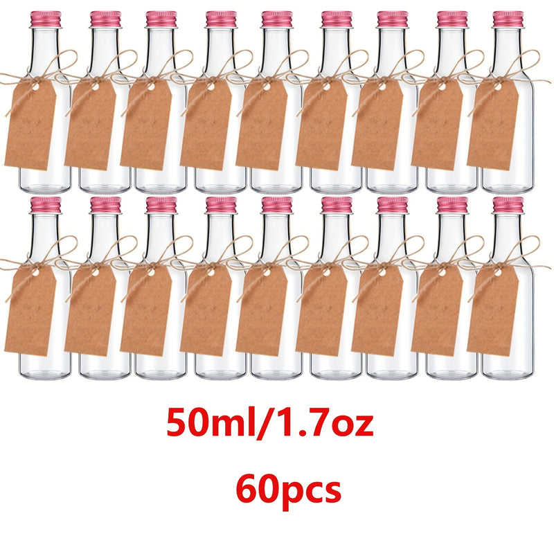 60 Piezas de Botellas Mini de Licores, Botellas Plásticas Vacías Herméticas 25ml/50ml/100ml, Botellitas para Alcohol o Salsa, Botillas Transparentes para Bodas y Fiestas, Regalos Pequeños