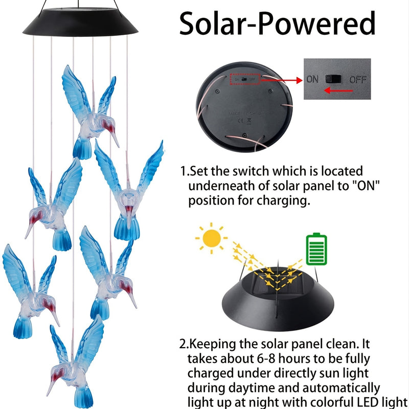 Carillones de viento solares azules hermosos - ¡Añade un ambiente colorido a tu espacio exterior!