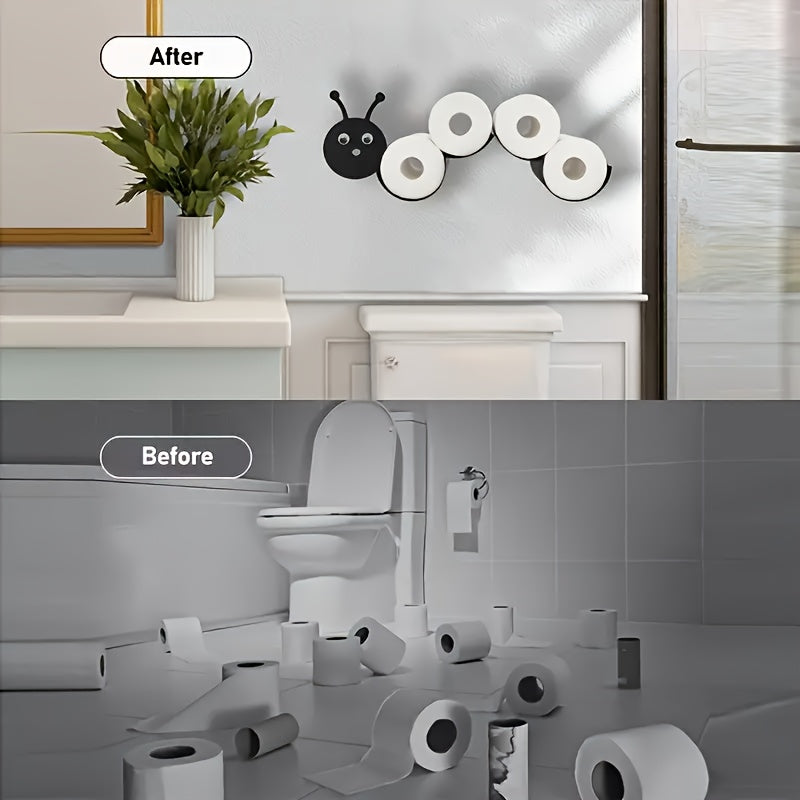 1pc Soporte de papel higiénico con forma de oruga, papel higiénico independiente con animales cómicos, almacenamiento de decoración de arte de baño Rollos de papel higiénico, suministros sanitarios