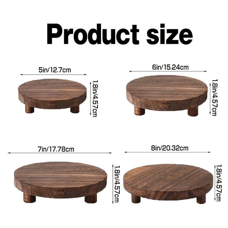 Soporte de Exhibición de Madera para Escritorio de 4 Piezas, Base de Madera para Exhibición, Soporte Redondo Mini, Antiguo de Madera, Utilizado para Decoración de Bandejas Superpuestas, Adecuado para Cocina de Hogar, 4 Tamaños