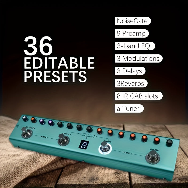 TM-VAVE TANK-G Pedal de Efectos Digitales Profesionales para Guitarra - Verde Oscuro, 36 Preseleccionables con Delay/Reverb/Carga IR, Afinador Integrado, Batería Recargable de 3000mAh, Alimentación USB/Batería para Creación Musical y Presentaciones en Vi
