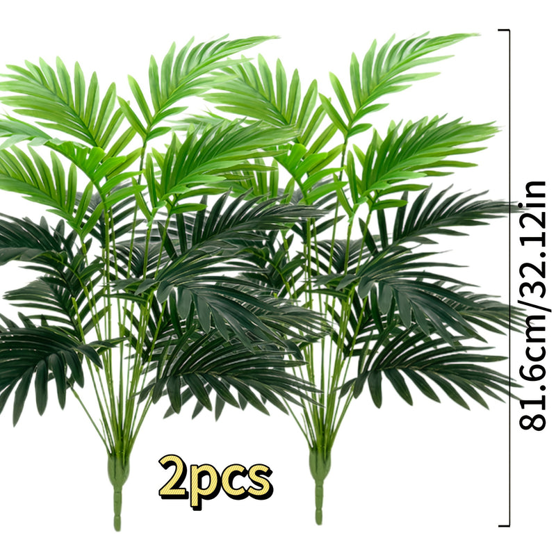 2 piezas de 81,99 pulgadas de palmeras artificiales grandes - Hojas de palma falsas realistas, plástico, decoración interior y exterior, bodas y compromisos, vegetación interior | Estética natural | Plástico duradero