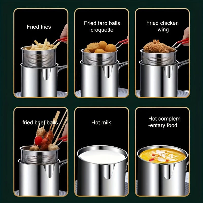 Freidora de Acero Inoxidable con Rejilla Filtro - Diseño Compacto, Duradero y Fácil de Limpiar, Cesta Pequeña en Acero Inoxidable, Accesorio para Filetear Pescado al Estilo Japonés, Ideal para Restaurantes, Cafeterías, Pollerías y Uso Doméstico