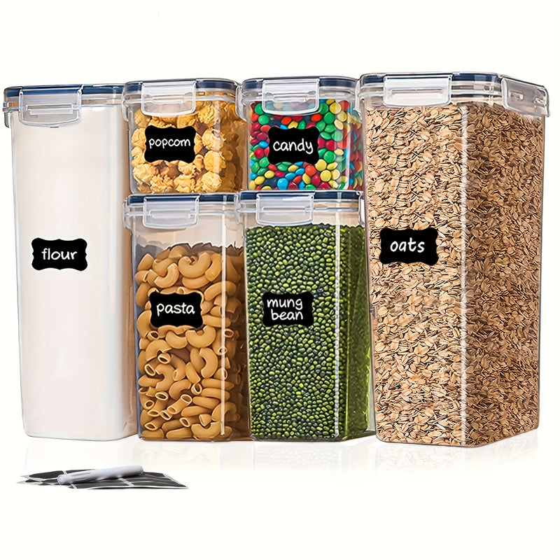6 piezas de contenedores de almacenamiento de alimentos herméticos, libres de BPA, material PP no cargado, ideales para cereales, harina, pasta, con etiquetas para la organización de la cocina, para esenciales de RV