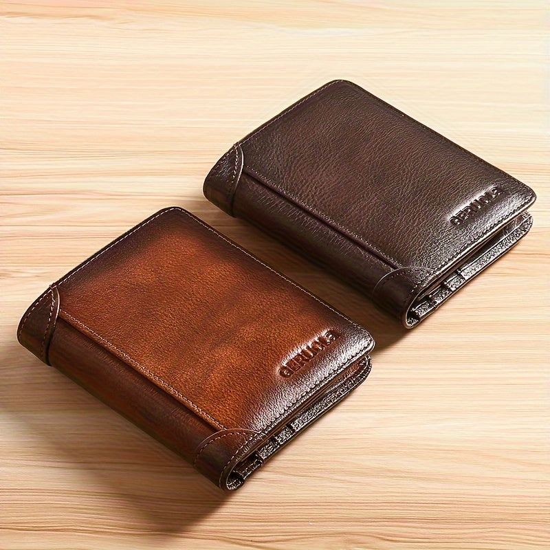 1 pza. billetera de cuero genuino para hombre, delgada, con bloqueo RFID, gran capacidad, múltiples ranuras para tarjetas, compartimentos con cierre, ideal para identificación, tarjetas de crédito, efectivo, regalo perfecto para Navidad, aniversario, cum