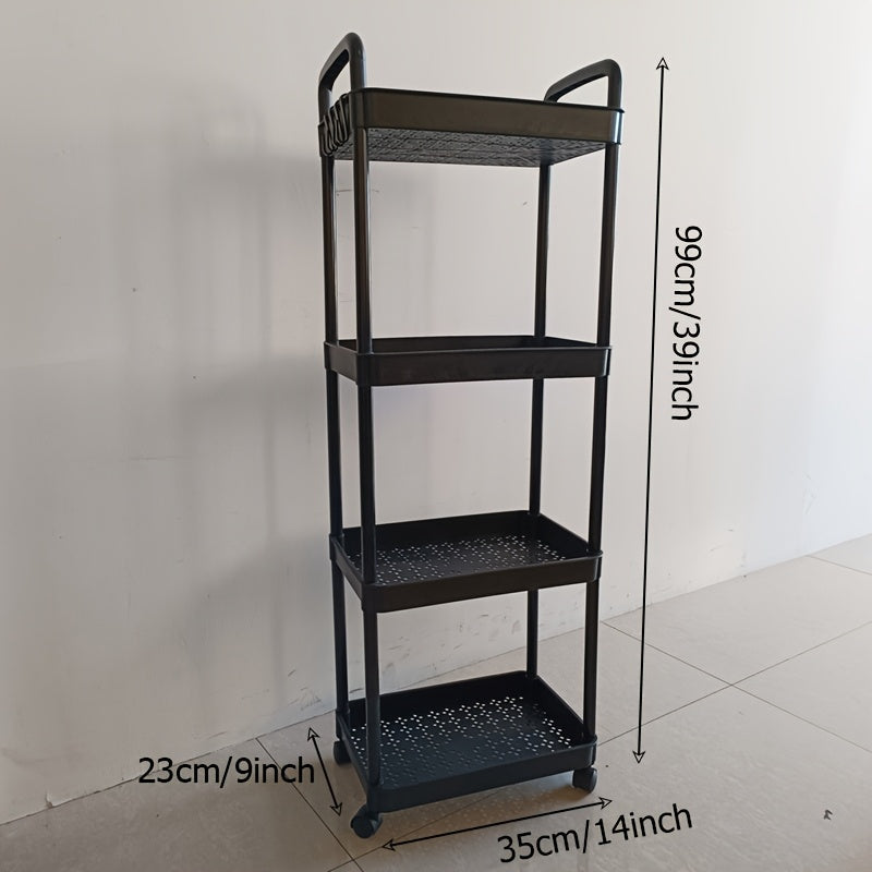 Carrito organizador rodante de 4 niveles con ruedas giratorias de 360°, organizador multiusos para cocina, oficina y hogar - Fácil armado, amplios espacios para libros, snacks y suministros - Azul claro, rosa, negro, carrito de almacenamiento para cocina