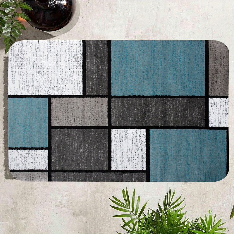 1 pieza de alfombrilla de cocina suave y espesa, lavable en máquina, alfombrilla rectangular de poliéster para entrada, sala de estar, lavandería, baño - Decoración interior con patrón geométrico elegante, alfombrilla de baño | Alfombrilla con patrón geo