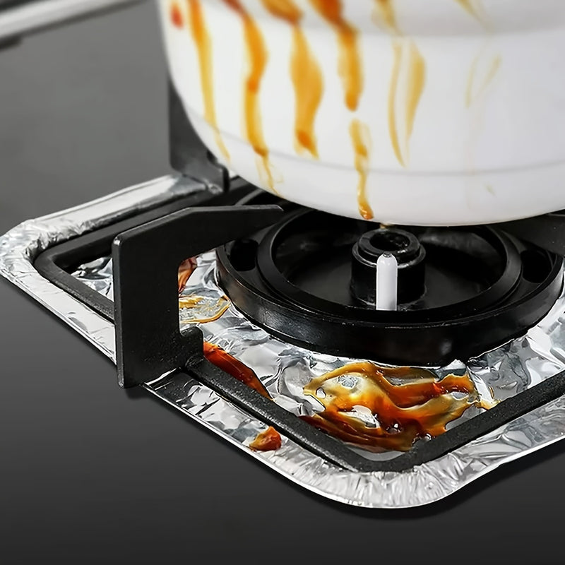 50 unidades de cubiertas de quemadores de estufa de gas desechables de alta resistencia - Protectores cuadrados de papel de aluminio para mantener aceite, grasa y fugas de comida alejados de las cocinas, protectores de la parte superior de la estufa
