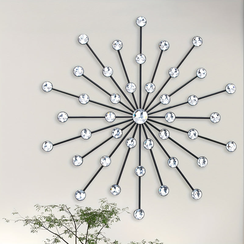 Arte de Pared Metálico Estrella Elegante - Estilo Clásico, Hierro Negro con Acentos de Cristal, Decoración Fácil de Colgar para Sala de Estar y Fondo de TV, Decoración del Hogar
