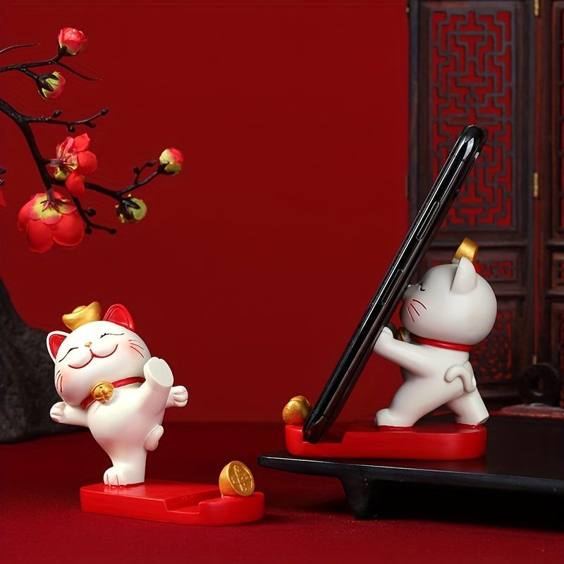 Soporte para Teléfono Móvil de Estilo Chino con Gato de la Suerte, Tendencia Nacional, Regalo de Cumpleaños y de Graduación, Adorno Creativo de Soporte de Resina para Escritorio