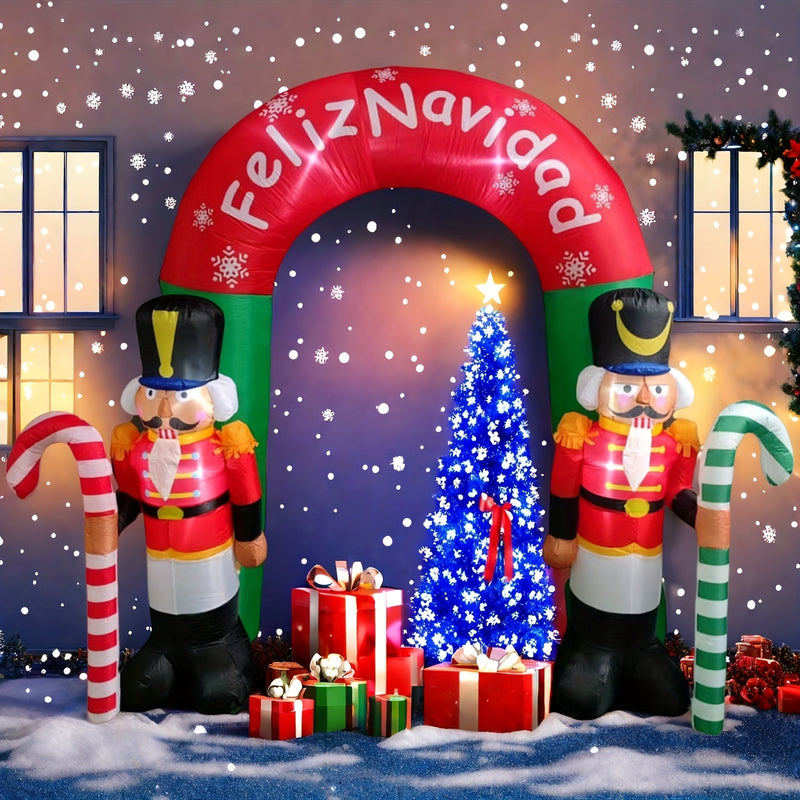 Arco inflable de soldado cascanueces navideño de 243.84 cm con luces LED - Poliéster 190T resistente, diseño vibrante en rojo y blanco para fiestas en el jardín, decoración navideña exterior, adornos inflables para exteriores, acento festivo en el jardín