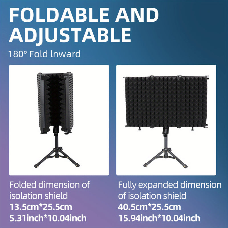 Kit de protección de grabación portátil con trípode - pantalla de aislamiento de micrófono ABS, espuma absorbente de sonido plegable de 3 puertas, malla preventiva de explosión, soporte sin carga para reducción de ruido en estudio y campo