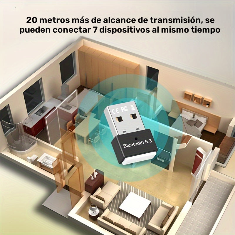 Adaptador USB Inalámbrico 5.3 Para PC, Receptor Dongle Inalámbrico USB Para Computadora Portátil/auriculares/teclado/altavoces De Mouse, Para Windows 11/10/8.1 Plug And Play, Compatibilidad Automática Con Versiones Anteriores Con Dispositivos 3.0/4.0/5.0