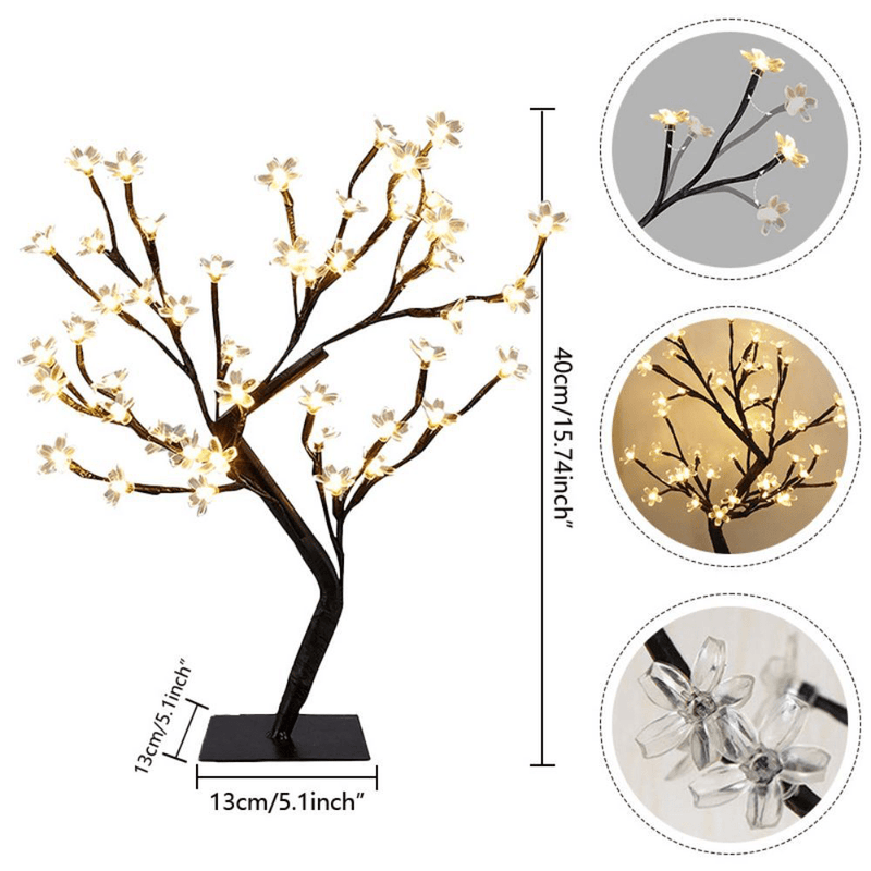 48 Luces LED Árbol Bonsái Sakura - Luz Nocturna con Enchufe USB e Interruptor, Blanco Cálido, Ideal para Navidad, Halloween, Año Nuevo, Bodas, Dormitorio y Decoración Interior