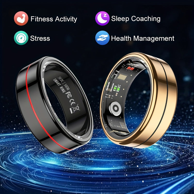 Anillo Inteligente Youth Demon - 5ATM de Alta Calidad con Control Táctil, Diseño Ligero y Modos Deportivos para Negocios, Fitness - Batería Magnética Recargable, Elegante con Detalles Rojos - Regalo Ideal para Entusiastas Tecnológicos