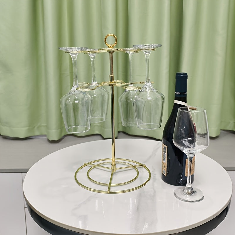 Soporte de vino de metal dorado independiente con 10 ganchos - Organizador de vajilla elegante para barra de casa, cocina o mesa de comedor, soporte de almacenamiento de vino, diseño elegante, construcción duradera