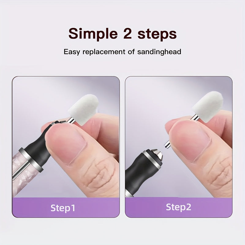 Lima eléctrica para uñas, kit de manicura y pedicura con 12 cabezales de pulido y 6 bandas de lijado, 4 velocidades, set de regalo para limar, recortar y pulir uñas acrílicas y de gel (morado)