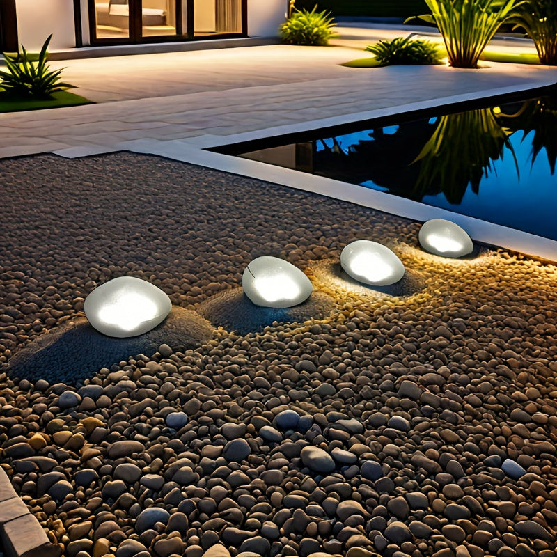 Paquete de 2 Luces Solares de Piedra, Iluminación Exterior de Alta Calidad IP4 para Céspedes, Patios, Caminos de Jardín y Más (Blanco Frío), Iluminación Decorativa para Patios | Aspecto Elegante de Piedra | Luz de Piedra de Vidrio, Luces Solares Exterior