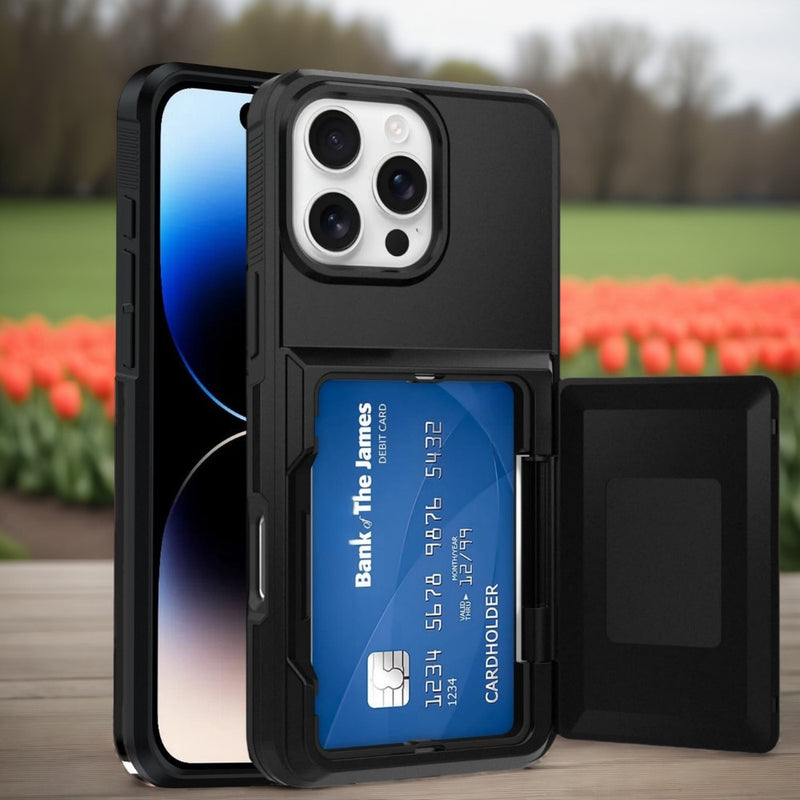 Funda con ranura oculta para tarjeta de crédito para iPhone 16 Pro Max, 15 Pro, 14 Plus, 13, 12 y 11. Cubierta posterior protectora para estos modelos de iPhone.