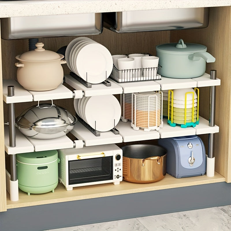 Organizador Ajustable para Debajo del Fregadero AYQW - Estante de Acero Inoxidable Multinivel Ahorrador de Espacio para Armarios de Cocina y Baño, Diseño Duradero sin Madera, Instalación Fácil