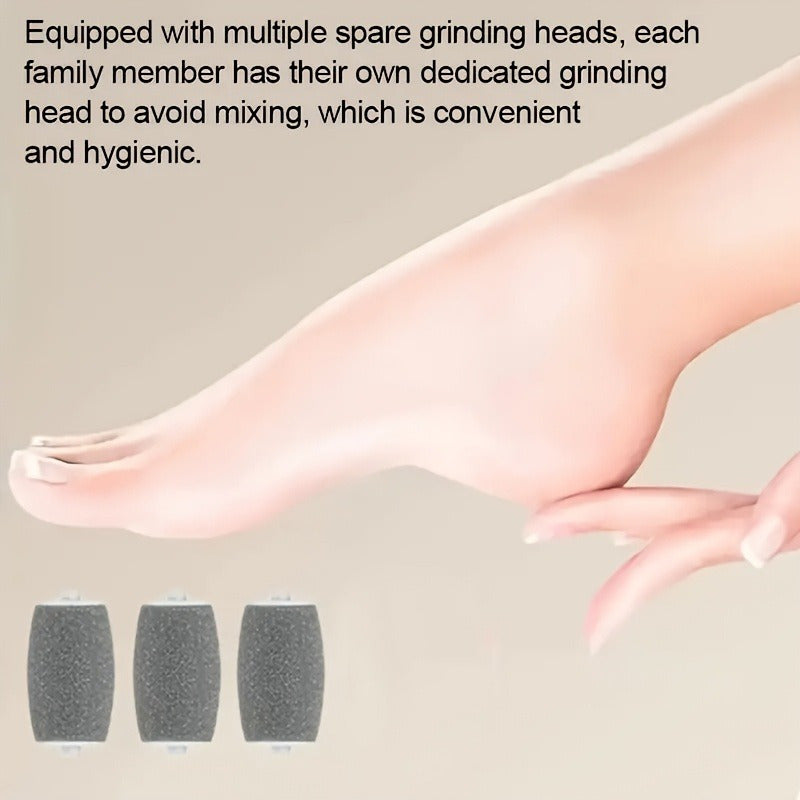 Dispositivo portátil para el cuidado de los pies, recargable por USB con luz LED y 2 cabezales de repuesto, ideal para mantener tus pies suaves y lisos en casa o en movimiento