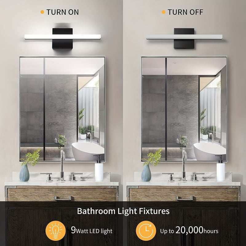 Barra de luz moderna para tocador de baño de 16 pulgadas, 9W, aplique de pared con pantalla de acrílico, luz blanca fría 6000K, montaje semiempotrado, base de metal, incluye hardware de instalación - Ideal para iluminación de baño, luz para tocador | Ilu