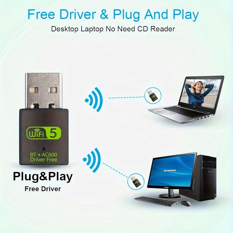 Adaptador inalámbrico USB WiFi, receptor externo de red inalámbrica de 600 Mbps con banda dual 2.4/5GHz, mini receptor WiFi para PC/laptop/escritorio, control por aplicación, modo de alimentación USB, voltaje de operación ≤36V
