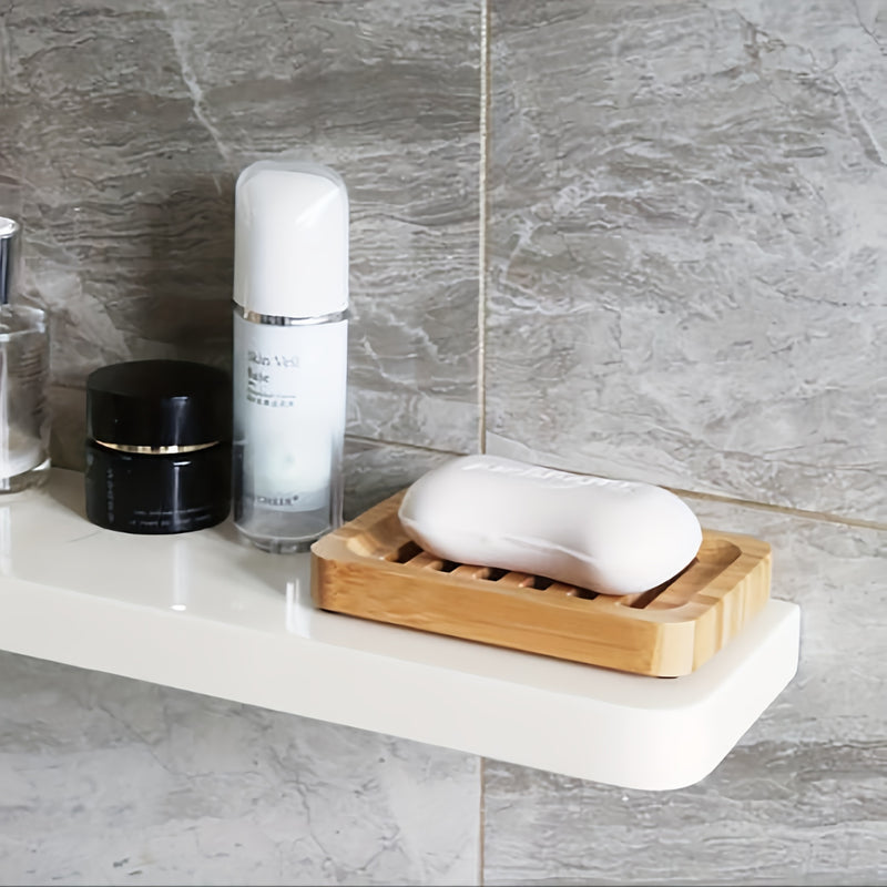 Jabonera de Bambú de Alta Calidad con Bandeja de Drenaje Automático - Soporte de Jabón de Madera Rectangular para Ducha, Baño y Cocina - Color Natural