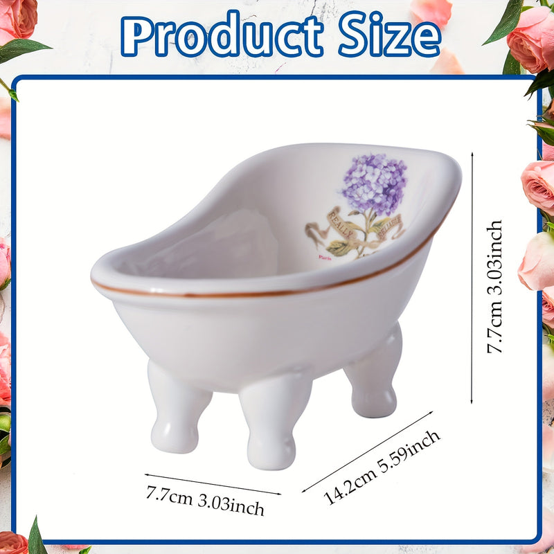 1pc Bañera de cerámica vintage con forma de garra, Jabonera decorativa rectangular en miniatura, Accesorio de baño de zapatilla