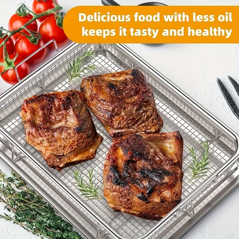 2 piezas de Cesta para Freidora de Aire de Acero Inoxidable, Rejilla Refrescadora 32.51cm x 24.38cm, Placa Metálica para Parrillada BBQ, Suministros y Accesorios de Cocina