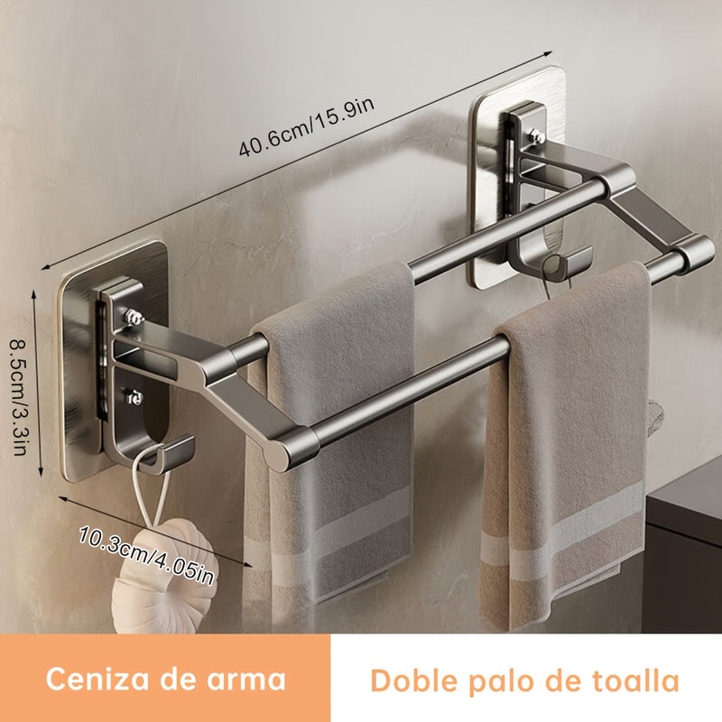 Musurjoy 1pc Barra de toalla doble, espacio de aluminio soporte de toalla de baño, soporte de toalla montado en la pared, organizador de almacenamiento, accesorios de baño, regalo perfecto para el Día de San Valentín/Pascua