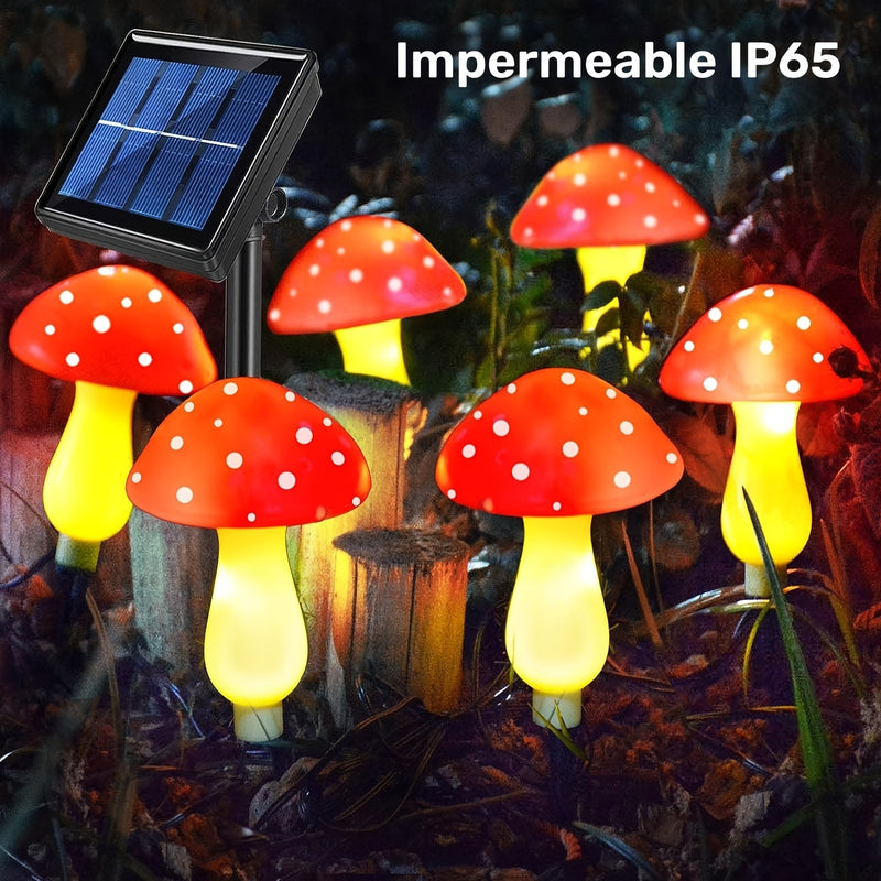 Conjunto de 6 luces solares de hongo para decoración de jardín, luces solares de hongo rojo IP65 impermeables para pasillos de patio y decoración de tumbas.