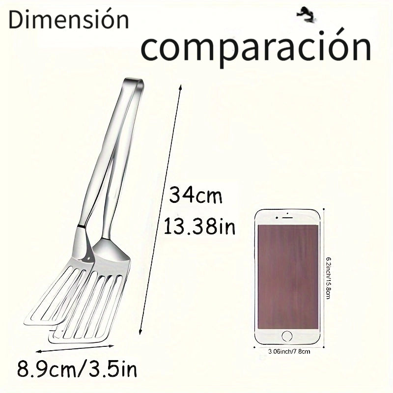 1 pza. Pinzas de acero inoxidable multifuncionales para buffet, freír pescado, pan, bistec, ensalada y postre; herramientas de cocina para preparar y servir alimentos sin esfuerzo