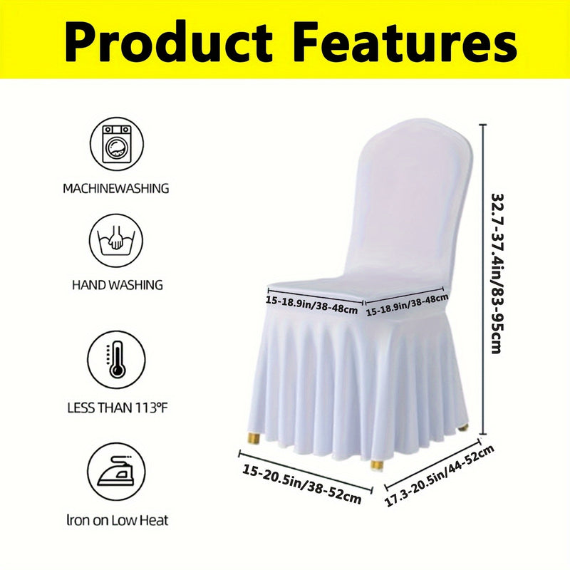 6/12pcs Funda para Silla con Falda, Cubierta Elástica Larga de Spandex para Silla de Comedor, Funda Protectora, Cubierta Elástica para Silla de Comedor de Boda, Desmontable y Lavable, Adecuada para Hoteles, Bodas, Banquetes y Decoración del Hogar