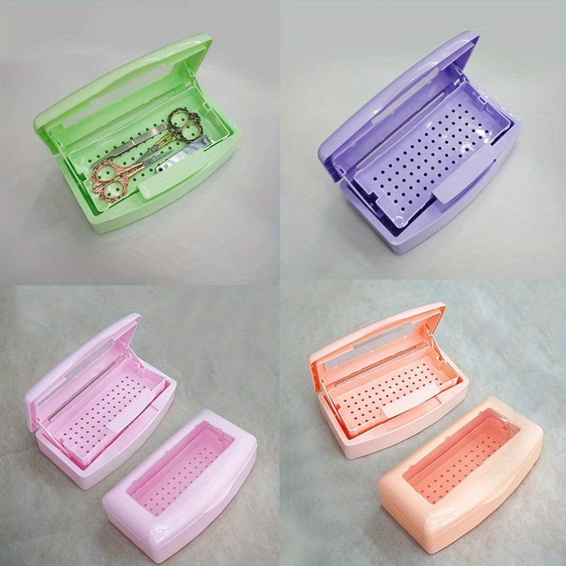 Bandolera de esterilización de uñas de 4 compartimentos - Material PP, no necesita electricidad, caja de desinfección portátil para arte de uñas y manicura con agujeros de ventilación, color verde claro, púrpura, rosa, durazno, suministros de arte de uña