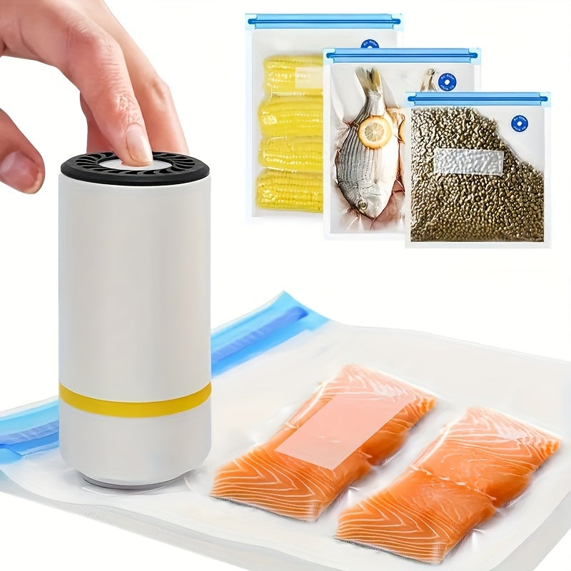 Sellador de vacío portátil para uso en el hogar, completamente automático para alimentos secos y húmedos, incluye una bolsa de comida, 1 bomba eléctrica y 3 bolsas de cierre de vacío grandes, medianas y pequeñas para almacenamiento.
