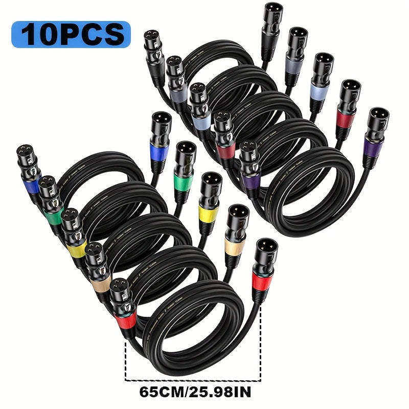 10 piezas, 65.99 cm / 200.0 cm, cables XLR de equilibrio - 3 agujas Adecuados para mezcladora de audio, sistema de altavoces, , compatibilidad general: el cable XLR de equilibrio se puede conectar con cualquier micrófono, mesa de mezclas, sistema de alta