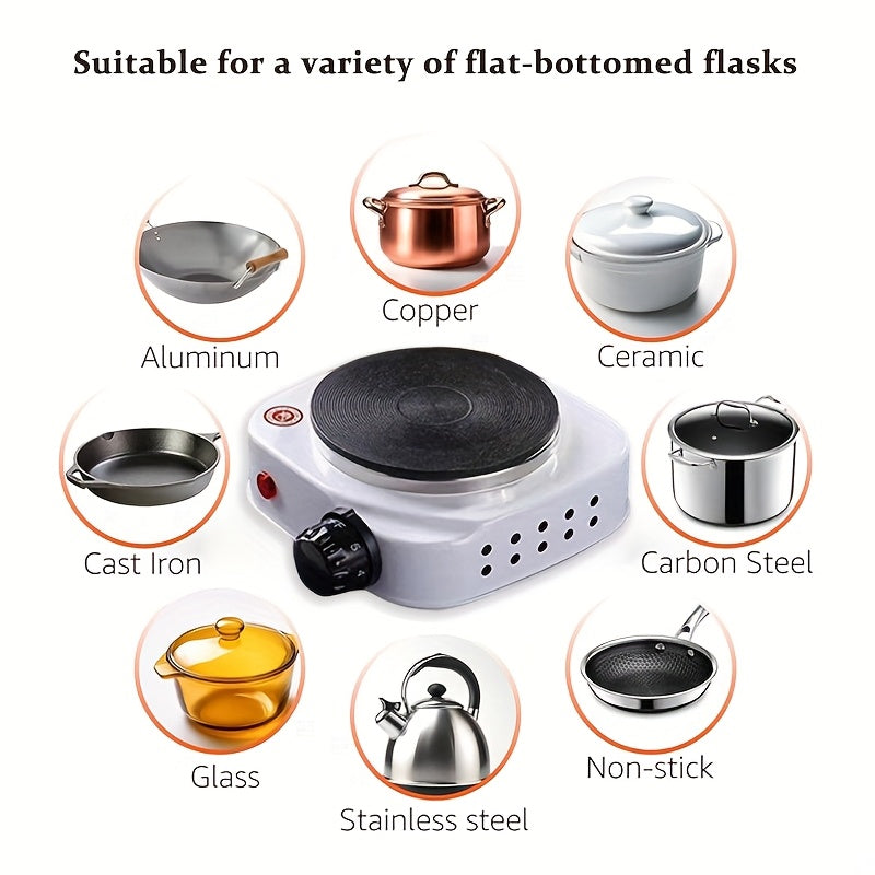 Estufa pequeña blanca de alta potencia 500W, ideal para hervir agua, hacer té y preparar café. Perfecta para el hogar, la oficina o viajes. Un regalo navideño ideal