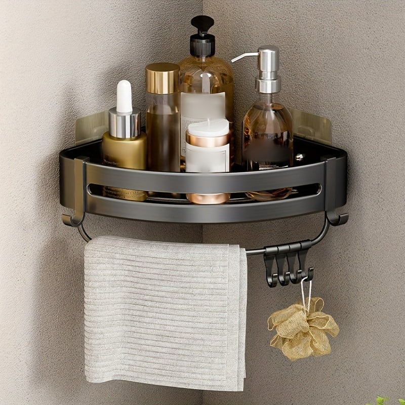 1/2/3 Piezas Estante de Aluminio para Baño Sin Taladro - Repisa de Esquina Montada en Pared para Champú, Maquillaje y Accesorios