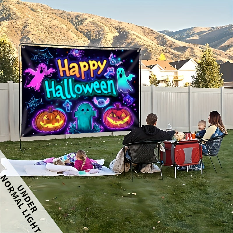 Tapiz Fluorescente Grande de Calabaza y Fantasma de Halloween - Decoración Exterior Reactiva a UV, Fondo de Fiesta Fácil de Colgar, Regalo Festivo Perfecto
