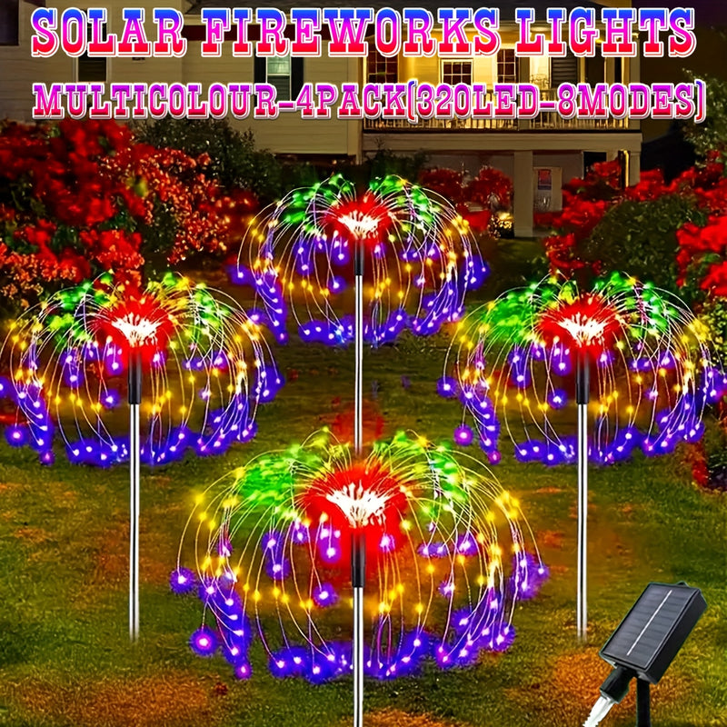 4/ 1 Paquete de Luces Solares para Jardín con Efecto Fuegos Artificiales, IP65 Impermeables, Decoración DIY Solar con 8 Modos, para Caminos y Fiestas