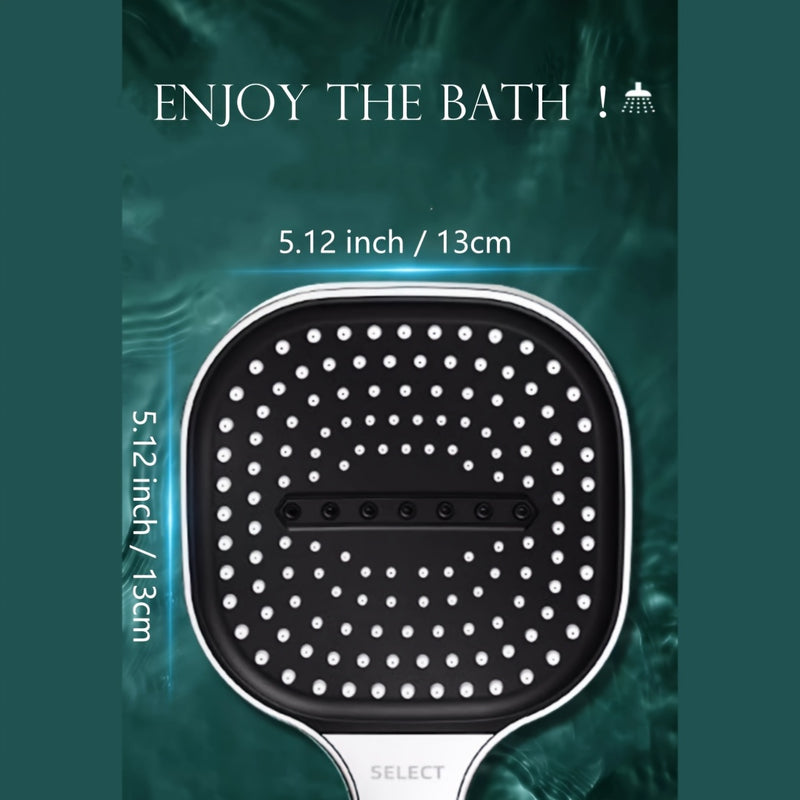 Cabezal de ducha de pulverización de agua de alta presión con 3 modos (lluvia, niebla, espuma) y ajuste de botones de pulverización - Panel ancho de 5,3" (135mm), plateado/negro/gris profundo, boquilla anti-entupimiento, diseño ahorrador de agua para bañ