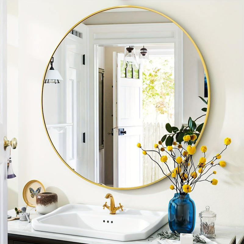 Espejo redondo de tocador de 20 o 60.96 cm con marco metálico negro y dorado, vidrio irrompible, espejo decorativo para pared, ideal para baño, dormitorio, pasillo o sala, regalo perfecto para Navidad o Halloween