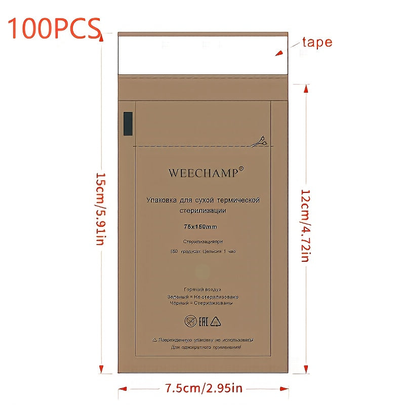 100 bolsas de almacenamiento autoadhesivas de papel kraft - bolsa higiénica autosellante resistente al calor, ideal para cosméticos, herramientas de uñas y mascarillas | Alta calidad, sin necesidad de electricidad, diseño práctico para artículos personal