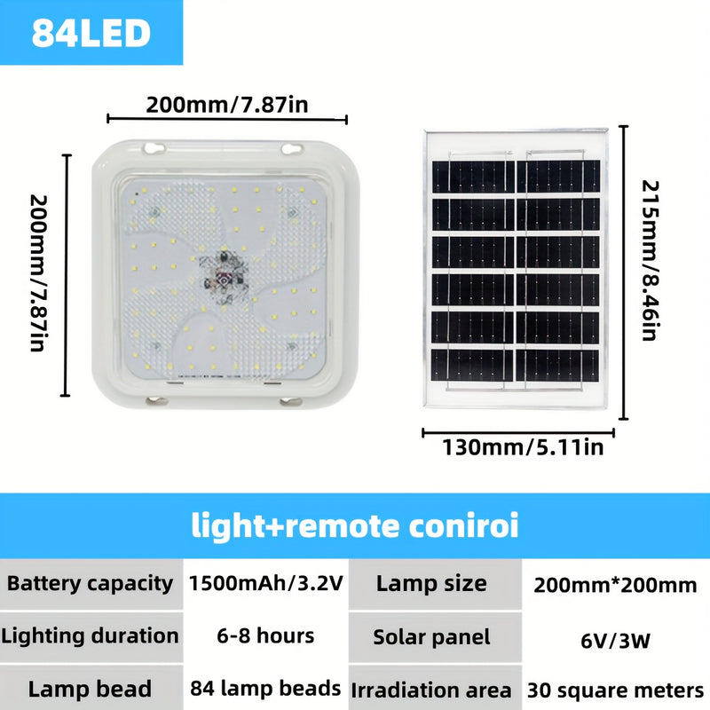 Luz LED de techo solar, 40-84 LED cuadrada con control remoto inteligente, iluminación general para interiores, regulable, fácil de instalar, ideal para cocina, dormitorio u oficina
