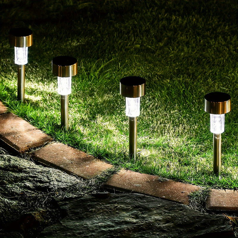 Juego de 10/12 luces LED solares para jardín, patio o camino, resistentes y duraderas, de acero inoxidable