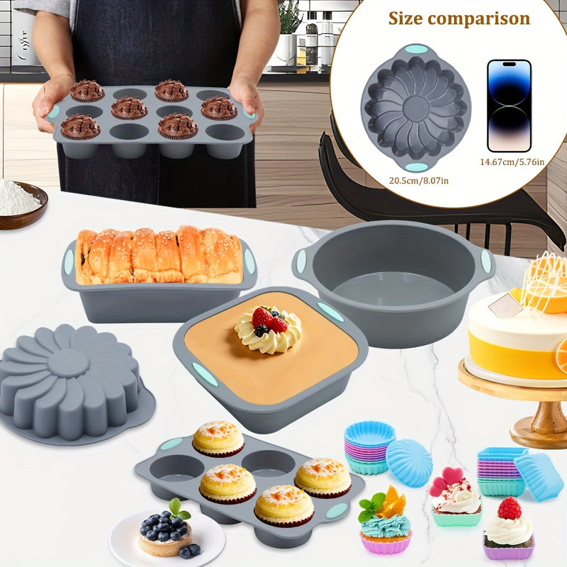 30/4pcs, Juego de moldes para hornear pequeños, Molde para hornear no adherente pequeño, Juego de moldes para pasteles, Suministros para hornear que incluyen molde para hornear, molde para pan y molde para pizza con 24 tazas para hornear, Adecuado para f