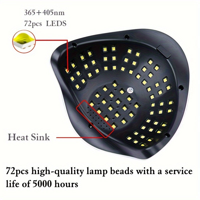 Lámpara de uñas de 72 LED, temporizador de 4 niveles, sin alcohol, secador de uñas LED de tamaño de viaje con adaptador de alimentación - Ideal para principiantes y profesionales, herramienta de arte de uñas|Lámpara de uñas moderna|Lámpara alimentada por